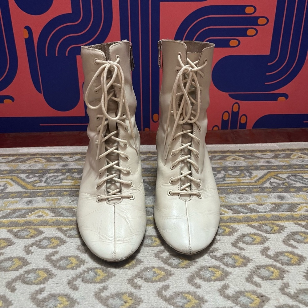 Zara Cream Lace-Up Ankle Booties - Picture 3 of 10